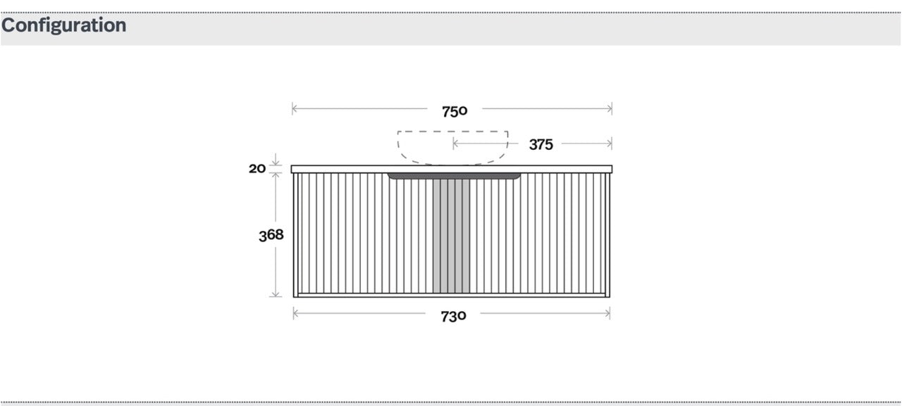 Vanity 750mm - Wall Hung - Cove Fluted Feature in Oak finish