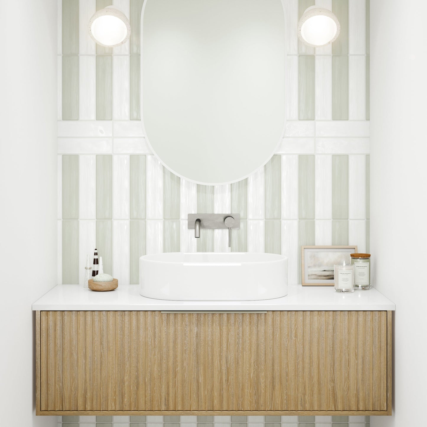 Vanity 750mm - Wall Hung - Cove Fluted Feature in Oak finish