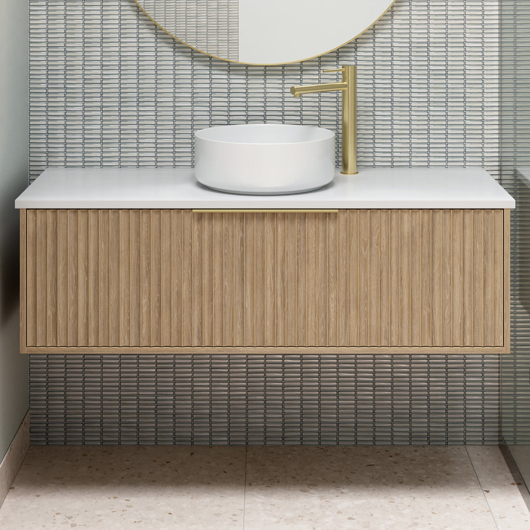 Vanity 1500mm - Wall Hung - Cove Fluted Feature in Oak finish
