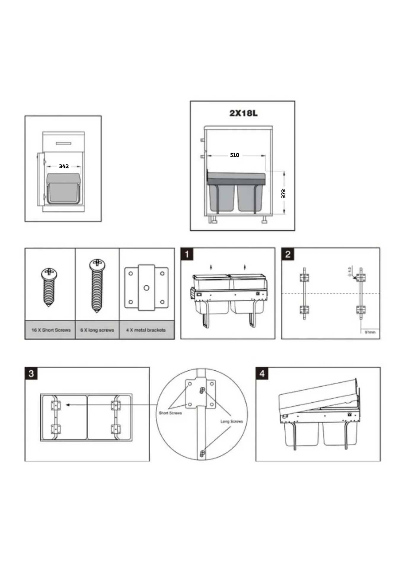 Bin 36L (2x18L) Hand Pull Waste Bin in Plastic