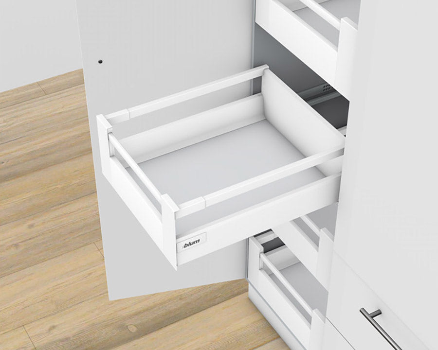 Blum TANDEMBOX antaro with TIP-ON BLUMOTION Inner Drawer C Height 167mm with Single Gallery Rail 30kg 400mm Silk White for drawer weight 0-20kg by W&B