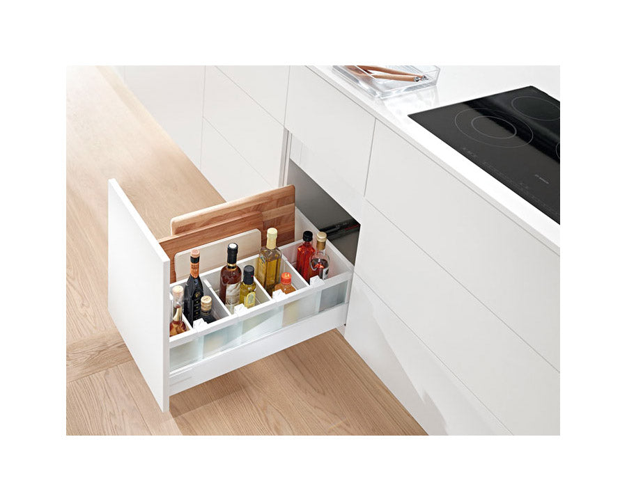 Blum TANDEMBOX Antaro Drip Tray 550mm Deep Silk White with partition wall for wider drawers by W&B