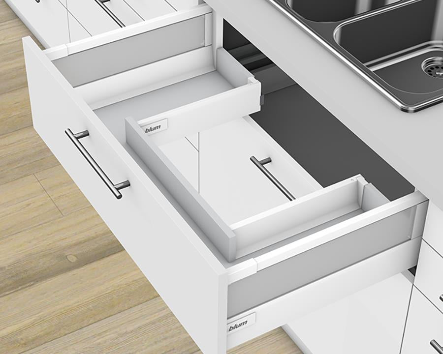 Blum TANDEMBOX antaro Sink Drawer D Height 199mm with Single Rail 65kg 450mm Silk White with BLUMOTION by W&B