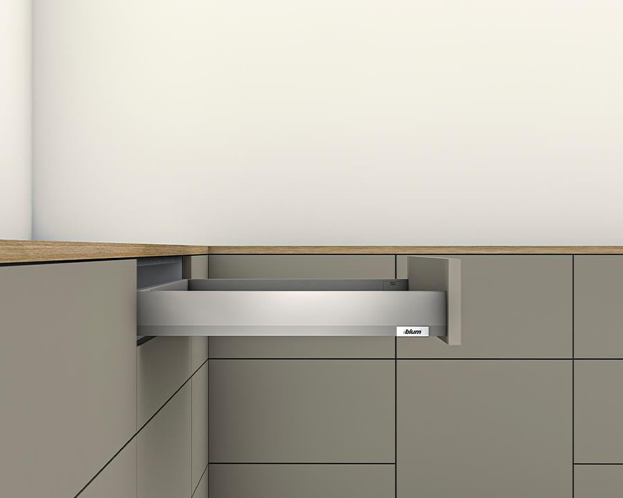 Blum MERIVOBOX N Height 68.5mm drawer 500mm with BLUMOTION in Indium Grey 40kg for drawer weight 15-40kg by W&B