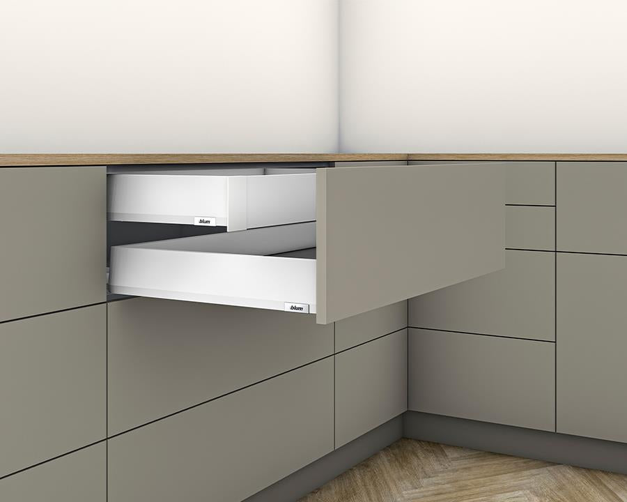 Blum MERIVOBOX M Height 91mm Inner Drawer 500mm with BLUMOTION in Silk White 70kg by W&B