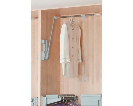 Ambos Double Pull Down Wardrobe lift rail in chrome and aluminium. 15kg by W&B