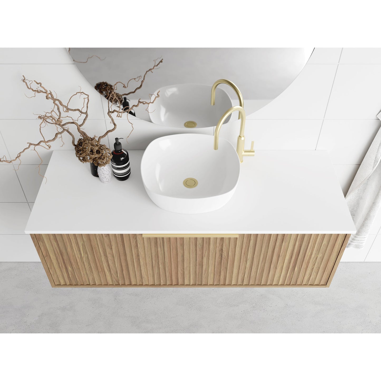 Vanity 750mm - Wall Hung - Cove Fluted Feature in Oak finish