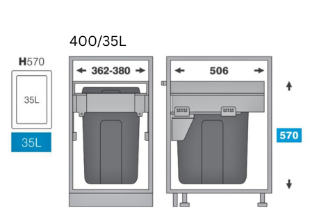 Pull out bins -400mm cabinet
