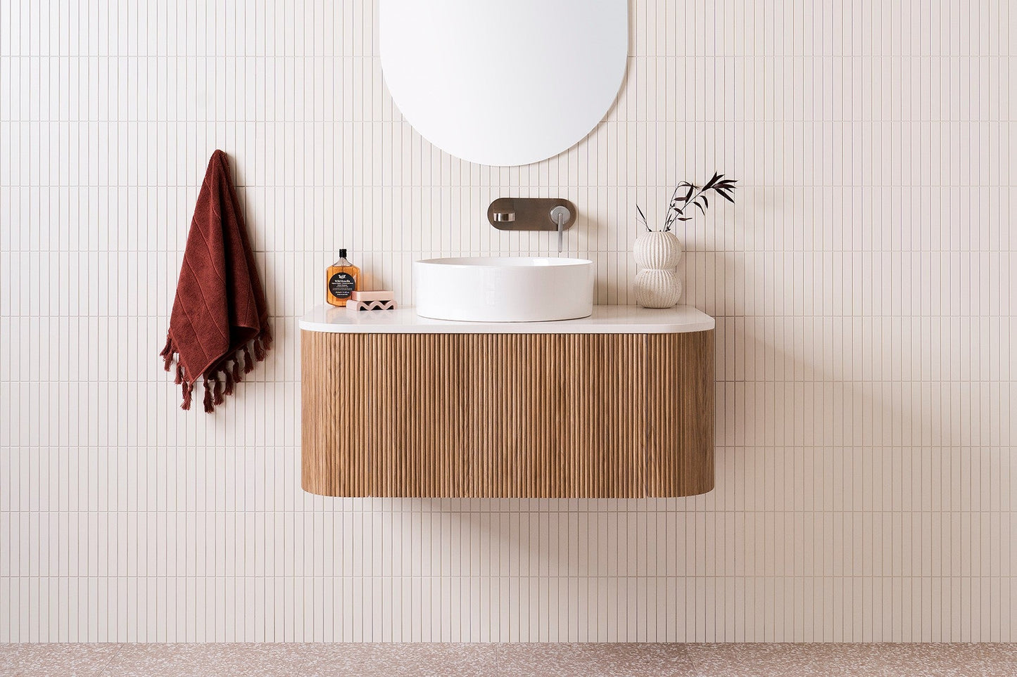 Prime Oak Curved Wall Hung Vanity