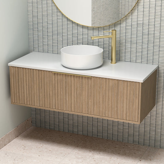 Vanity 1500mm - Wall Hung - Cove Fluted Feature in Oak finish