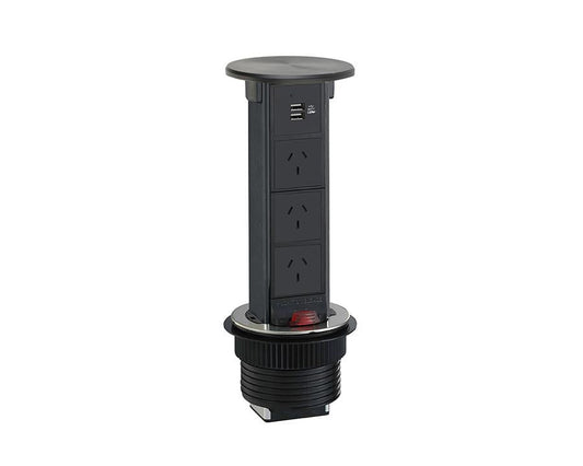 Docking Drawer Pop-Up Outlet with QI Wireless Charging in Black. 3 GPO & 2 USB-A by W&B