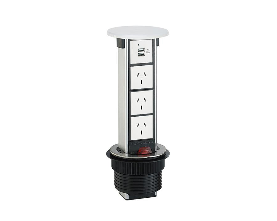 Docking Drawer Pop-Up Outlet with QI Wireless Charging in White. 3 GPO & 2 USB-A by W&B