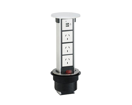 Docking Drawer Pop-Up Outlet with QI Wireless Charging in White. 3 GPO & 2 USB-A by W&B