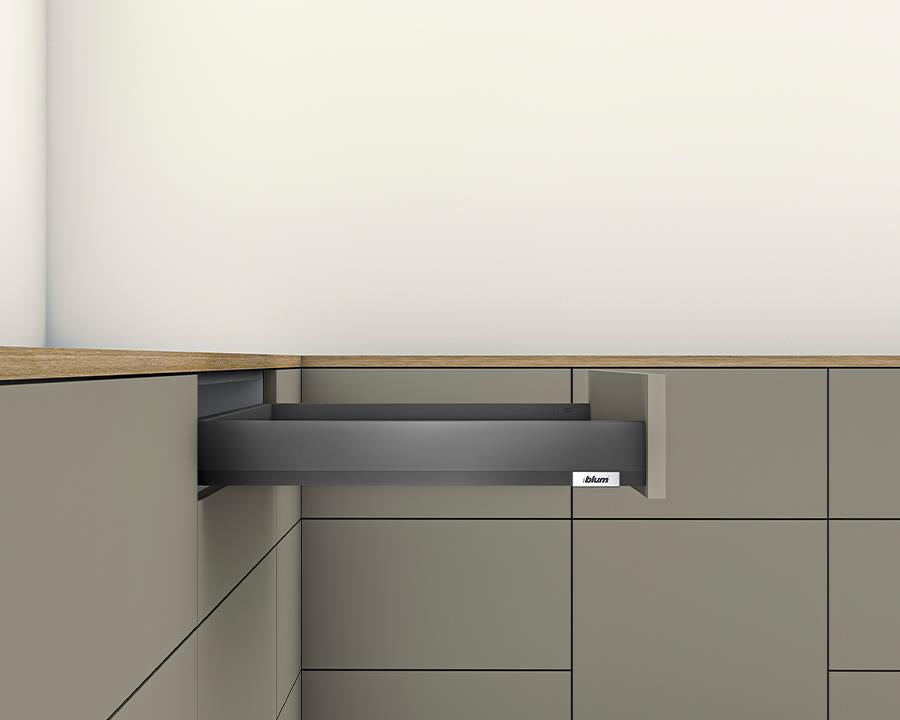 Blum MERIVOBOX N Height 68.5mm drawer 500mm with BLUMOTION in Orion Grey 40kg for drawer weight 15-40kg by W&B