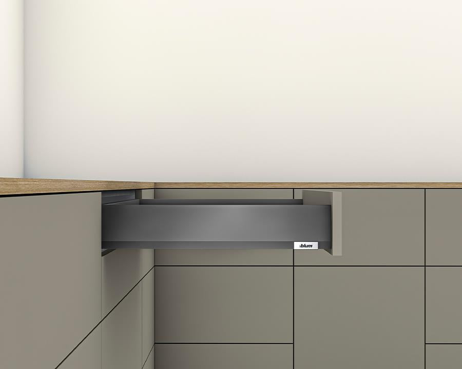 Blum MERIVOBOX M Height 91mm drawer 500mm with BLUMOTION in Orion Grey 40kg for drawer weight 15-40kg by W&B
