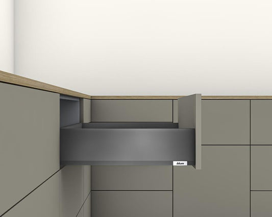 Blum MERIVOBOX K Height 129mm drawer 450mm with BLUMOTION in Orion Grey 40kg for drawer weight 15-40kg by W&B