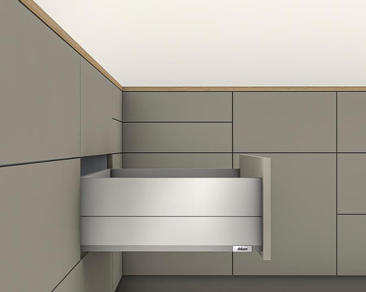 Blum MERIVOBOX modular E Height 192mm BOXCAP Drawer 450mm with TIP-ON BLUMOTION in Indium Grey 40kg for drawer weight 0-20kg by W&B