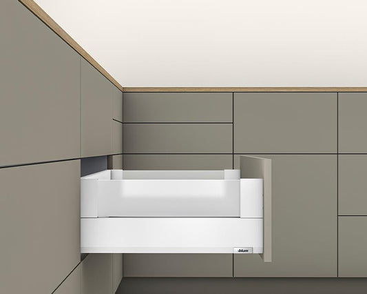 Blum MERIVOBOX modular E Height 192mm BOXCOVER Drawer 450mm with BLUMOTION in Silk White 40kg for drawer weight 15-40kg by W&B