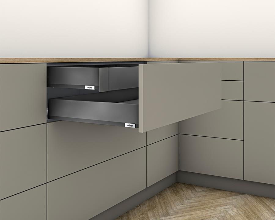 Blum MERIVOBOX M Height 91mm Inner Drawer 600mm with BLUMOTION in Orion Grey 70kg by W&B