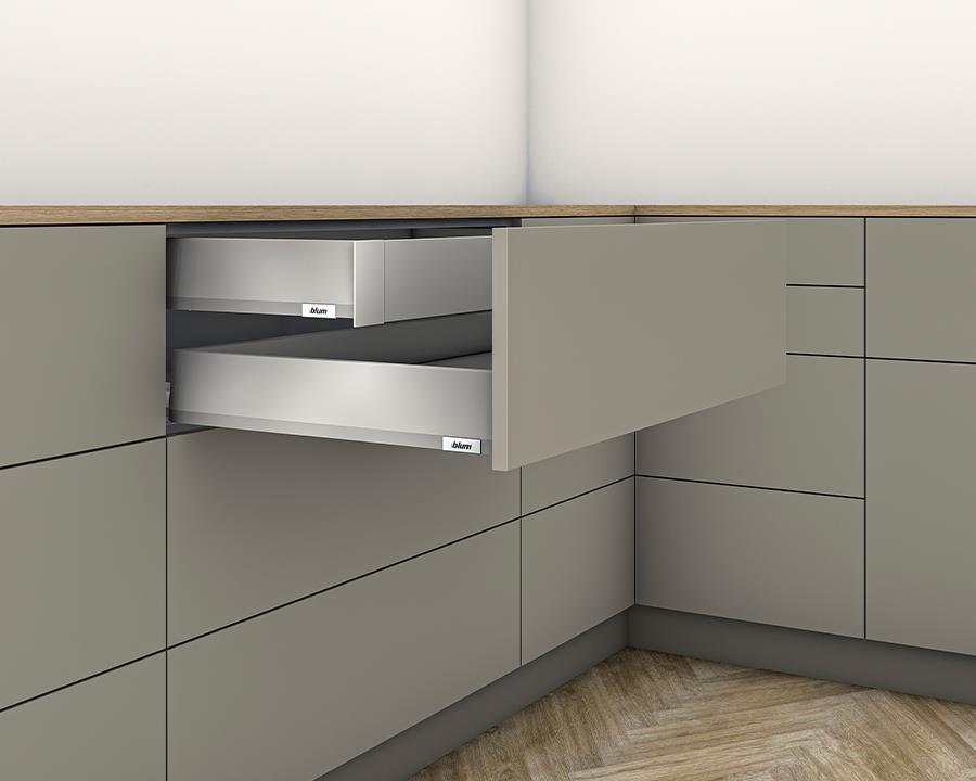 Blum MERIVOBOX M Height 91mm Inner Drawer 450mm with BLUMOTION in Indium Grey 70kg by W&B