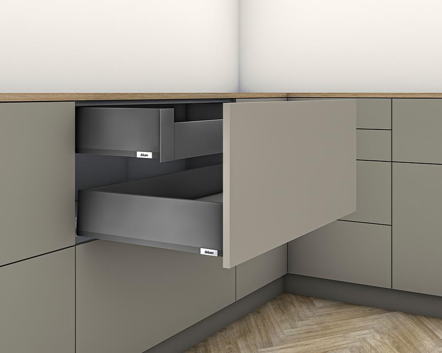 Blum MERIVOBOX K Height 129mm Inner Drawer 450mm with BLUMOTION in Orion Grey 40kg by W&B