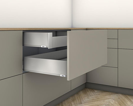 Blum MERIVOBOX K Height 129mm Inner Drawer 600mm with BLUMOTION in Indium Grey 40kg by W&B