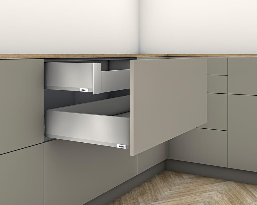Blum MERIVOBOX K Height 129mm Inner Drawer 550mm with BLUMOTION in Indium Grey 70kg by W&B