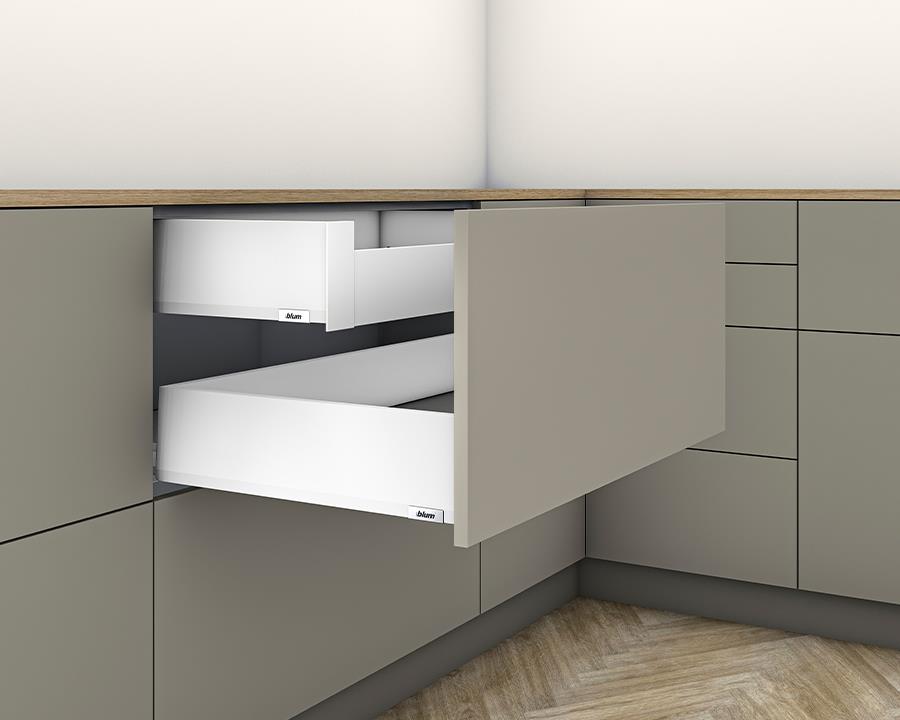 Blum MERIVOBOX K Height 129mm Inner Drawer 450mm with BLUMOTION in Silk White 70kg by W&B