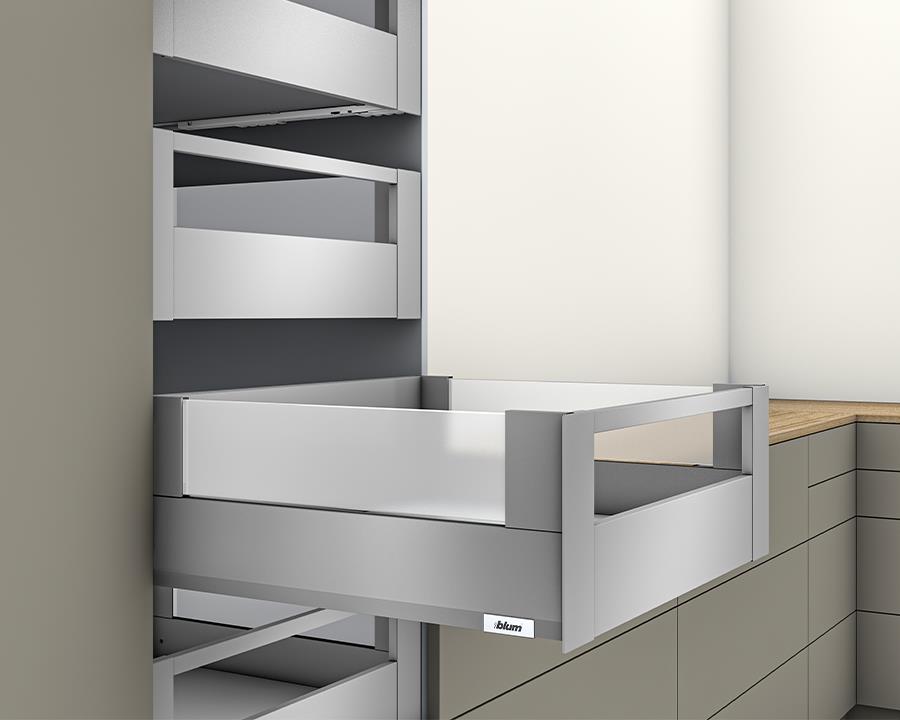 Blum MERIVOBOX modular E Height 192mm Inner Drawer BOXCOVER with Gallery Rail 550mm with BLUMOTION in Indium Grey 70kg by W&B