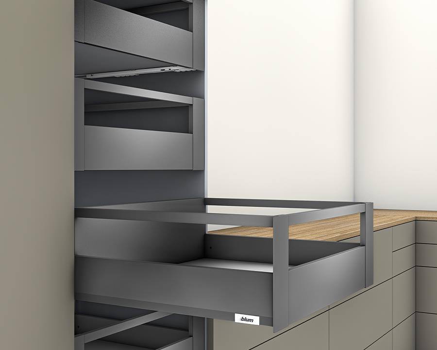 Blum MERIVOBOX modular E Height 192mm Inner Drawer Gallery with Front Gallery Rail 550mm with BLUMOTION in Orion Grey 70kg by W&B