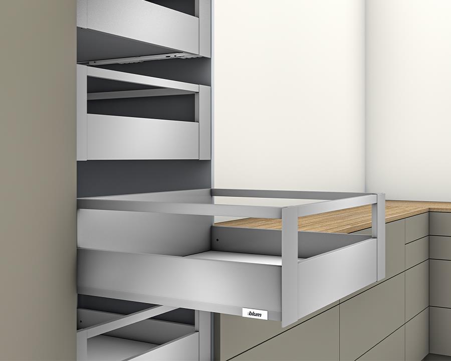 Blum MERIVOBOX modular E Height 192mm Inner Drawer Gallery with Front Gallery Rail 270mm with BLUMOTION in Indium Grey 40kg by W&B