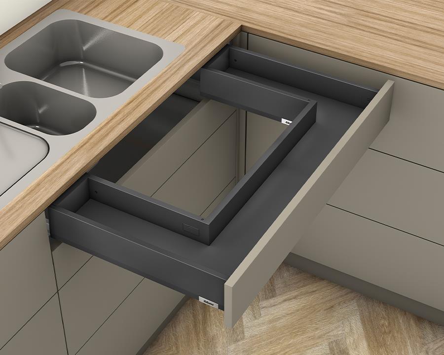 Blum MERIVOBOX M Height 91mm Sink Drawer 500mm with BLUMOTION in Orion Grey 40kg by W&B