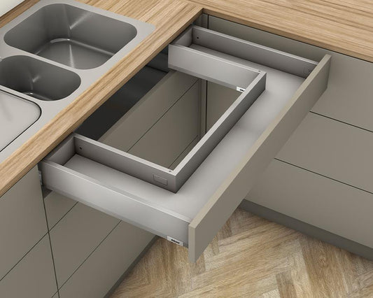 Blum MERIVOBOX M Height 91mm Sink Drawer 550mm with BLUMOTION in Indium Grey 40kg by W&B