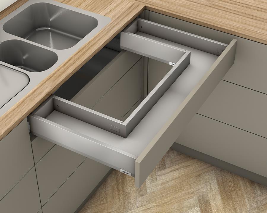 Blum MERIVOBOX M Height 91mm Sink Drawer 500mm with BLUMOTION in Indium Grey 70kg by W&B