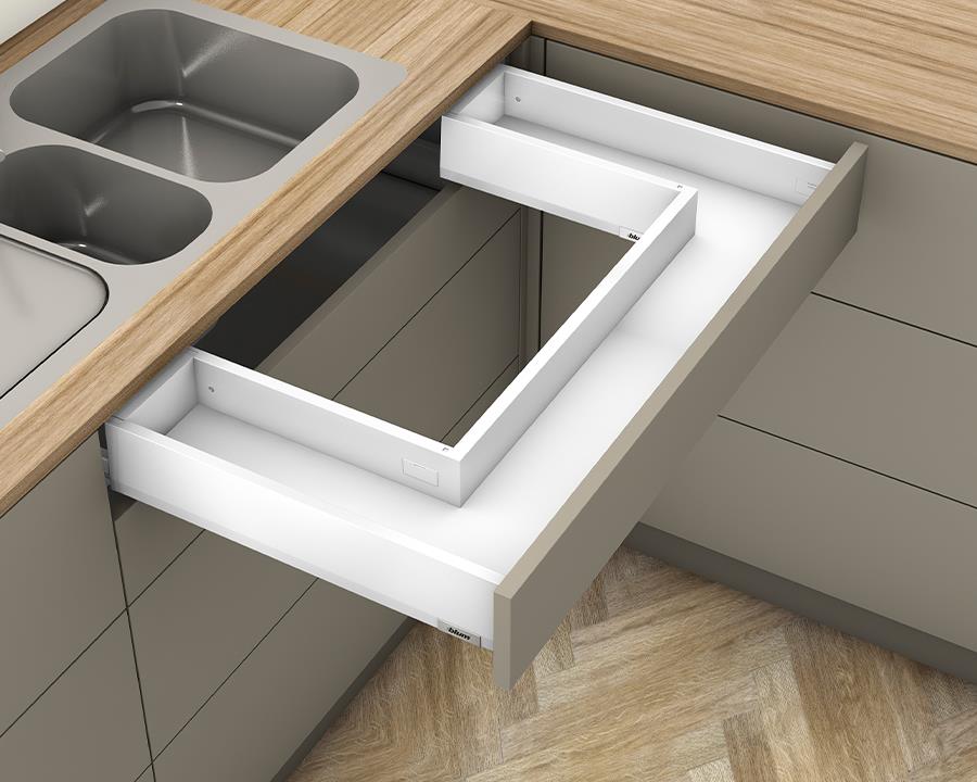 Blum MERIVOBOX M Height 91mm Sink Drawer 550mm with BLUMOTION in Silk White 40kg by W&B
