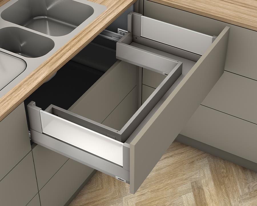 Blum MERIVOBOX modular E Height 192mm Sink Drawer with BOXCOVER 500mm with BLUMOTION in Indium Grey 70kg by W&B