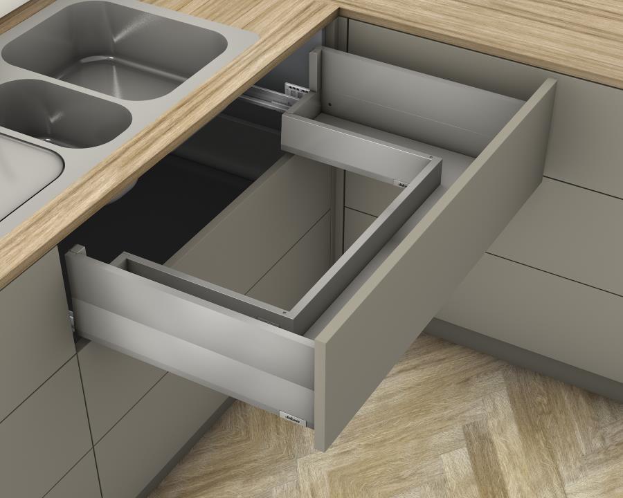 Blum MERIVOBOX modular E Height 192mm Sink Drawer with BOXCAP 550mm with BLUMOTION in Indium Grey 40kg by W&B