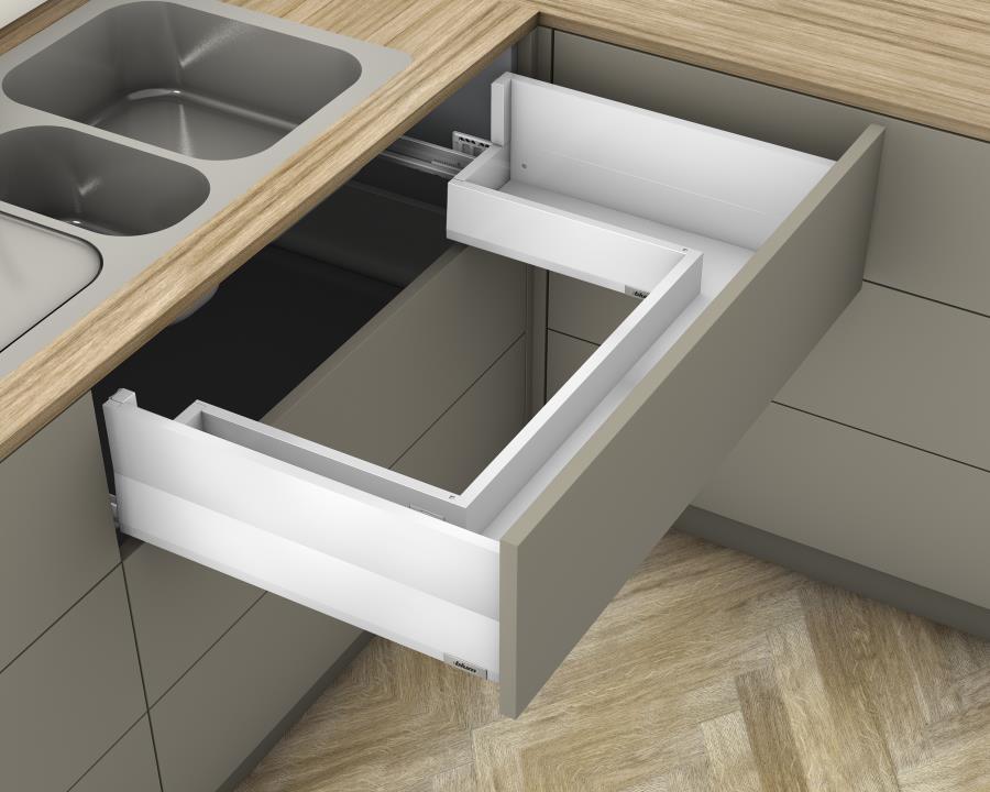 Blum MERIVOBOX modular E Height 192mm Sink Drawer with BOXCAP 450mm with BLUMOTION in Silk White 70kg by W&B