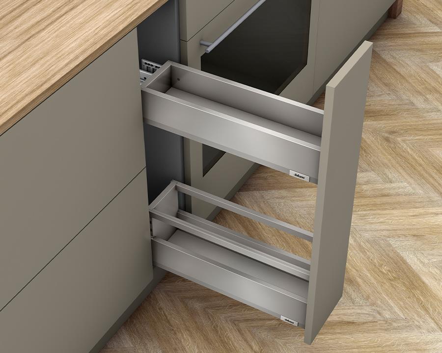 Blum MERIVOBOX M + E Height SPACE TWIN with Single Gallery 550mm with BLUMOTION in Indium Grey 70kg by W&B