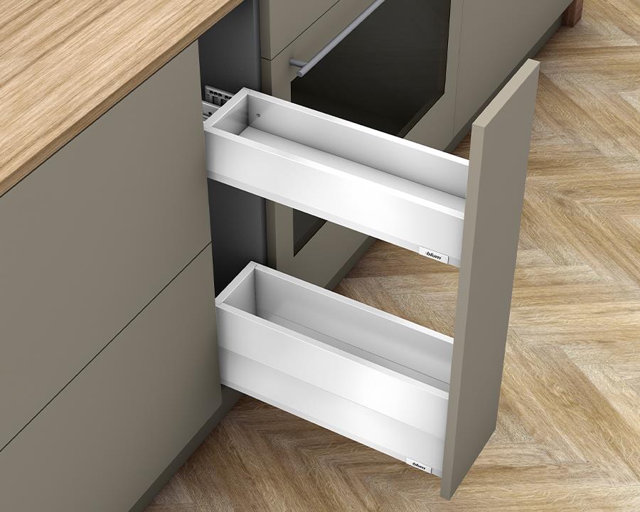 Blum MERIVOBOX M + E Height SPACE TWIN with BOXCAP 600mm with BLUMOTION in Silk White 70kg by W&B