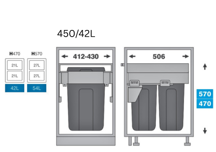 Pull out bin - 450mm cabinet