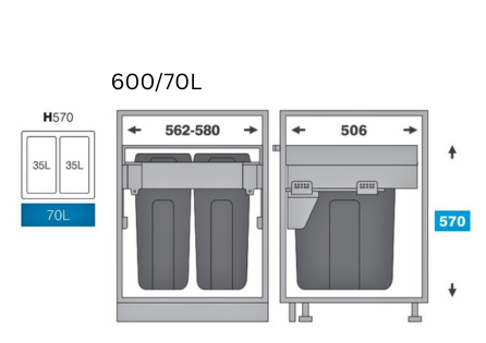 Pull out bin - 600mm cabinet